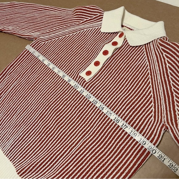 Vince Camuto contrasting ribbed knit henley pullover sweater, red and cream,sz M - Picture 3 of 13